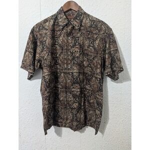 Tori Richard Mens Brown Printed Short Sleeve Button Up Hawaiian Shirt Small